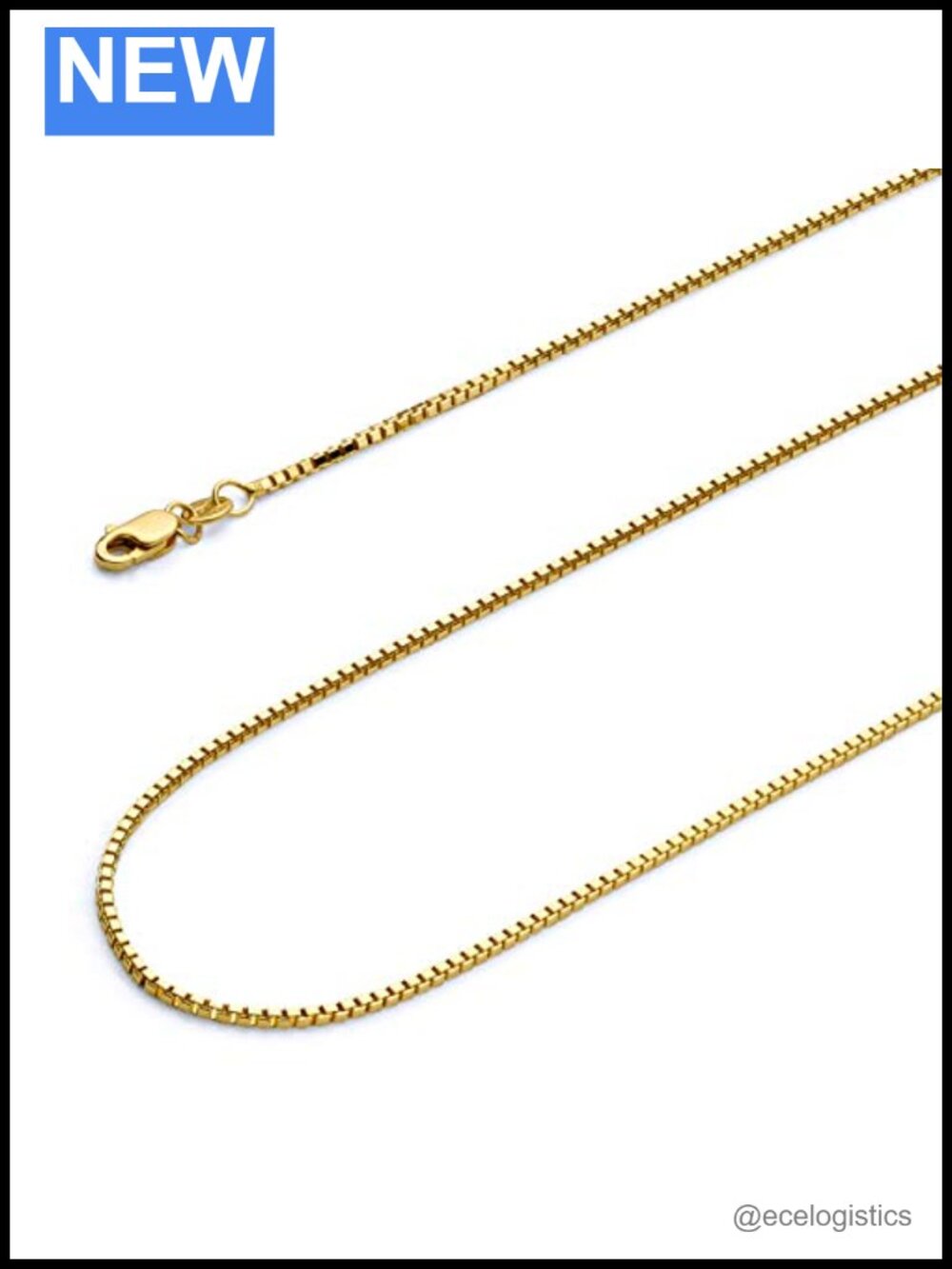 14k Solid Gold Box Link Chain Necklace Lobster Claw Clasp 16"